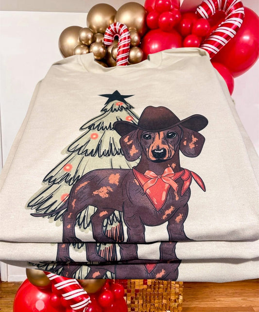 Western Dachshund Christmas Crewneck Sweatshirt