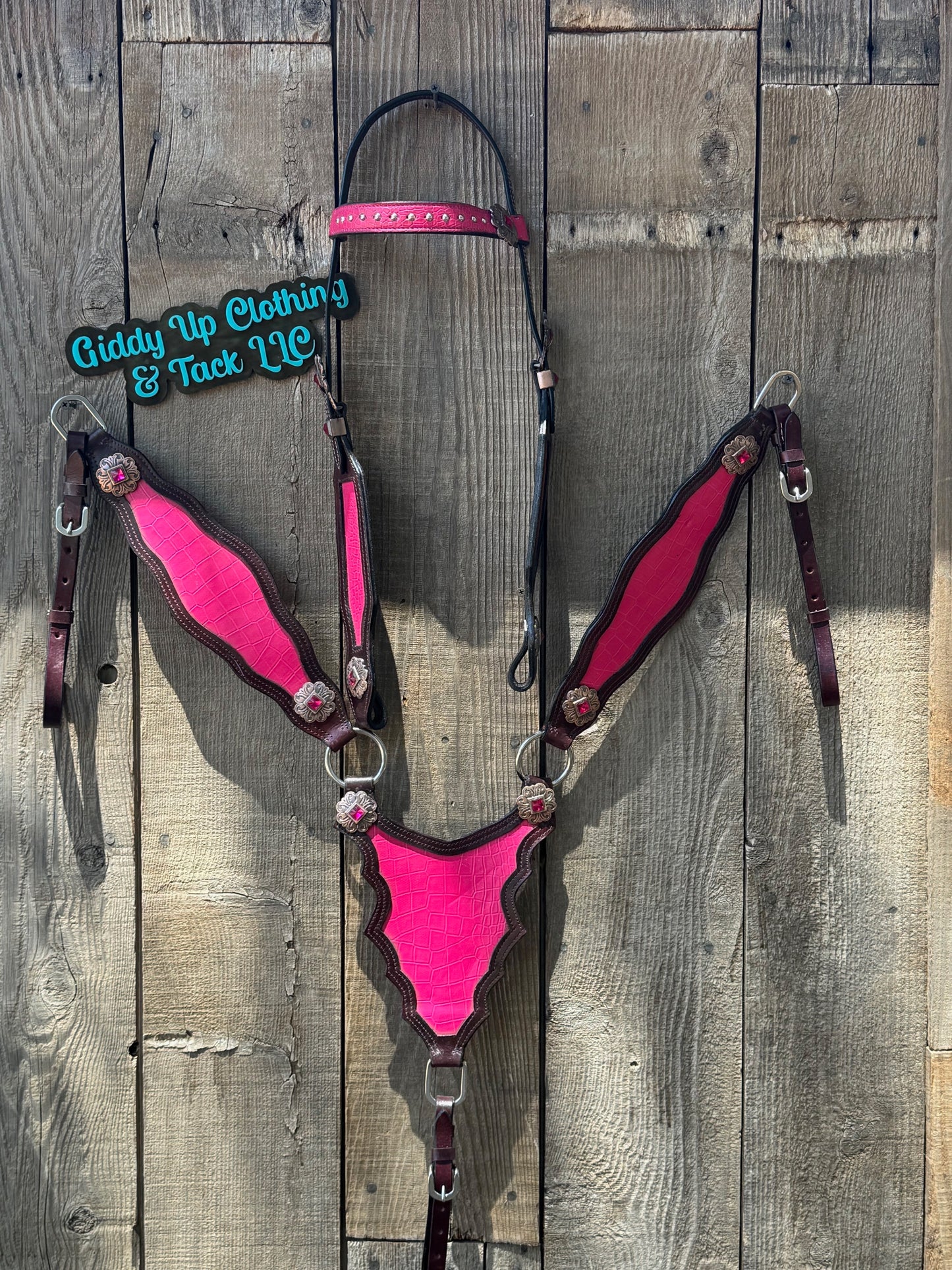 Horse Size Leather Tack Set – Browband Headstall & Matching Breast Collar