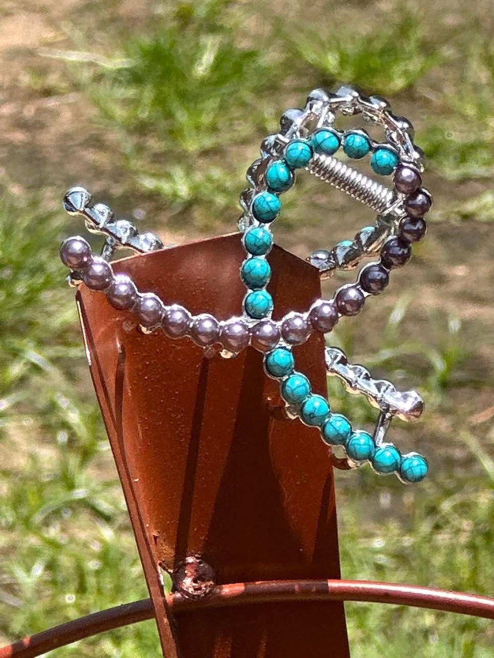 Western Faux Turquoise Pearl Claw Clips (Small)