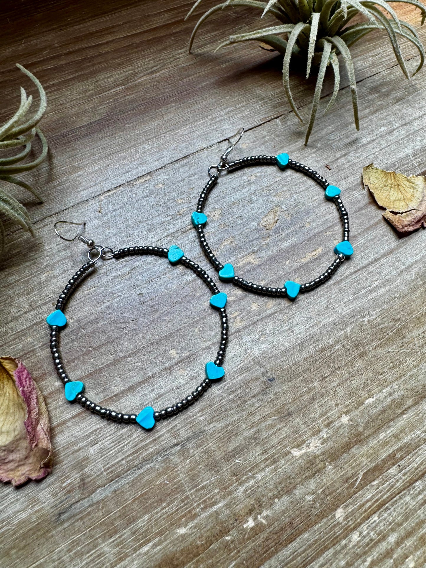 Turquoise Verasite heart hoops
