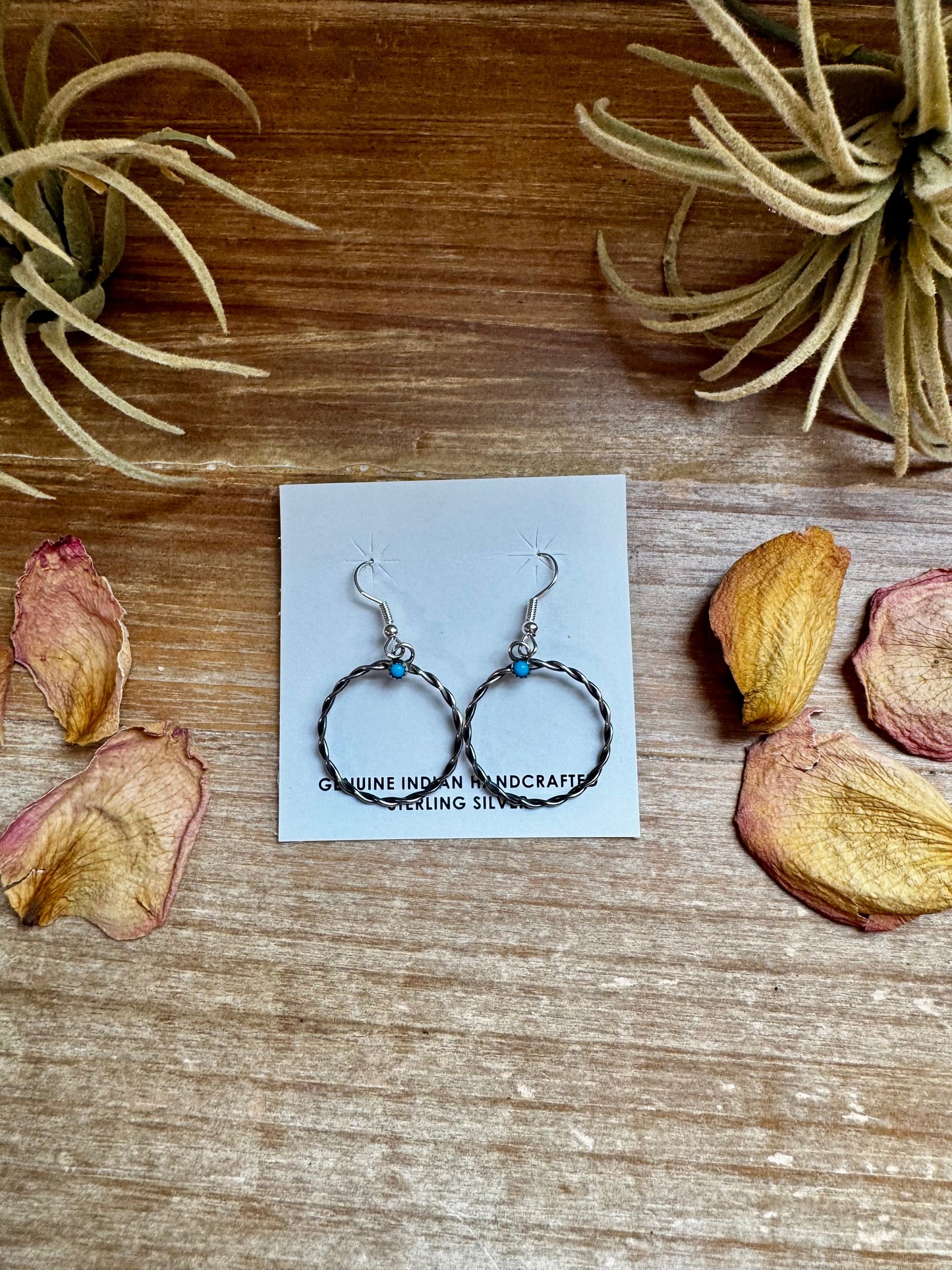 Sterling Silver Small Hoop Earrings with Kingman Turquoise