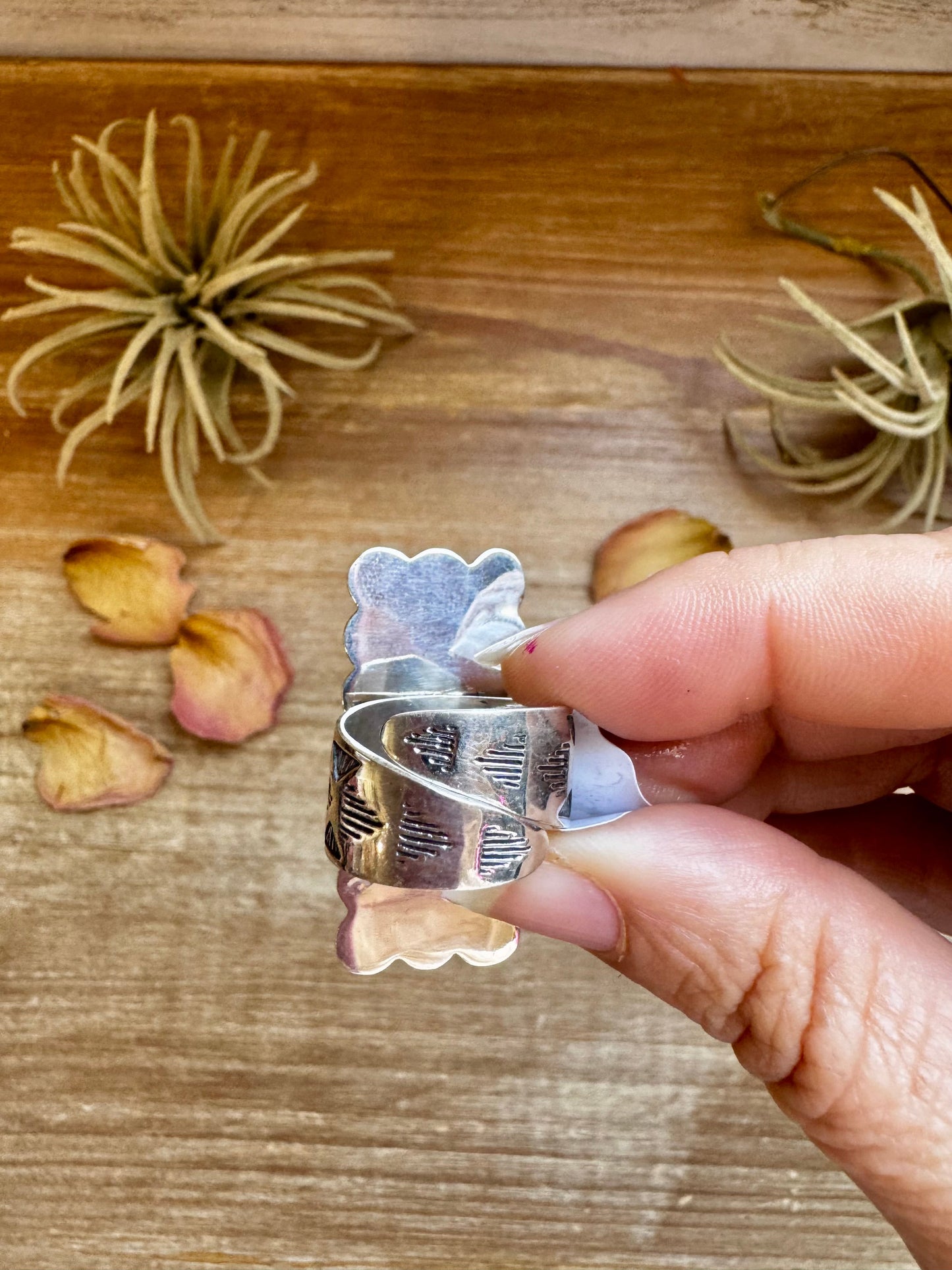 Adjustable Rectangle Ring with 21 Kingman Turquoise – Sterling Silver