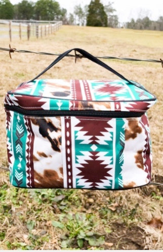 🌻 Sunflower Cow Print Travel Case – Western Cosmetic Bag