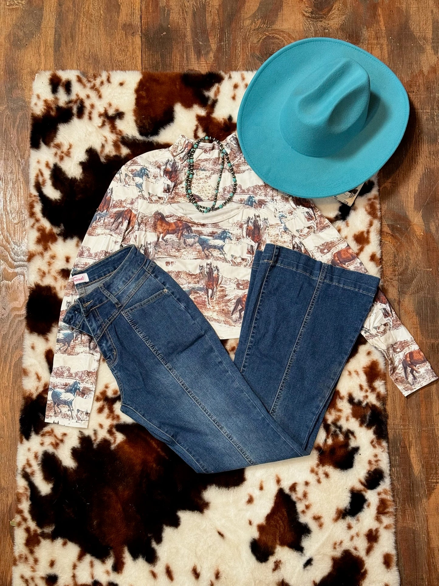 Long Sleeve Horses Crop Top
