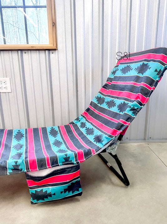 Western-Themed Beach Chair Towel with Pockets – 83"x23" Microfiber
