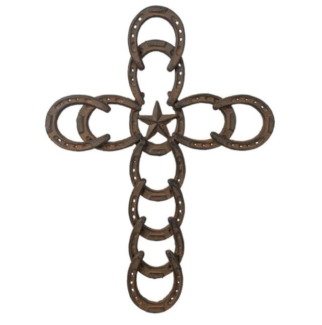Horseshoe Cross Metal Sign – Rustic Finish, 10⅜" x 14"