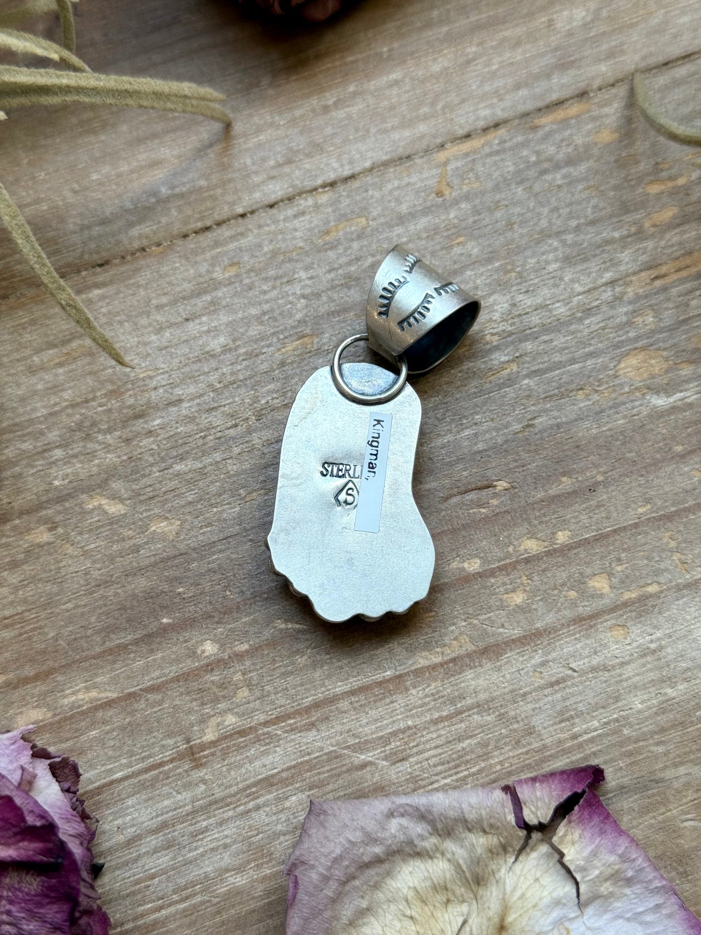 Sterling Silver Kingman Turquoise Cowboy Boot Pendant – Handmade by Artist Shay Pfeiffer