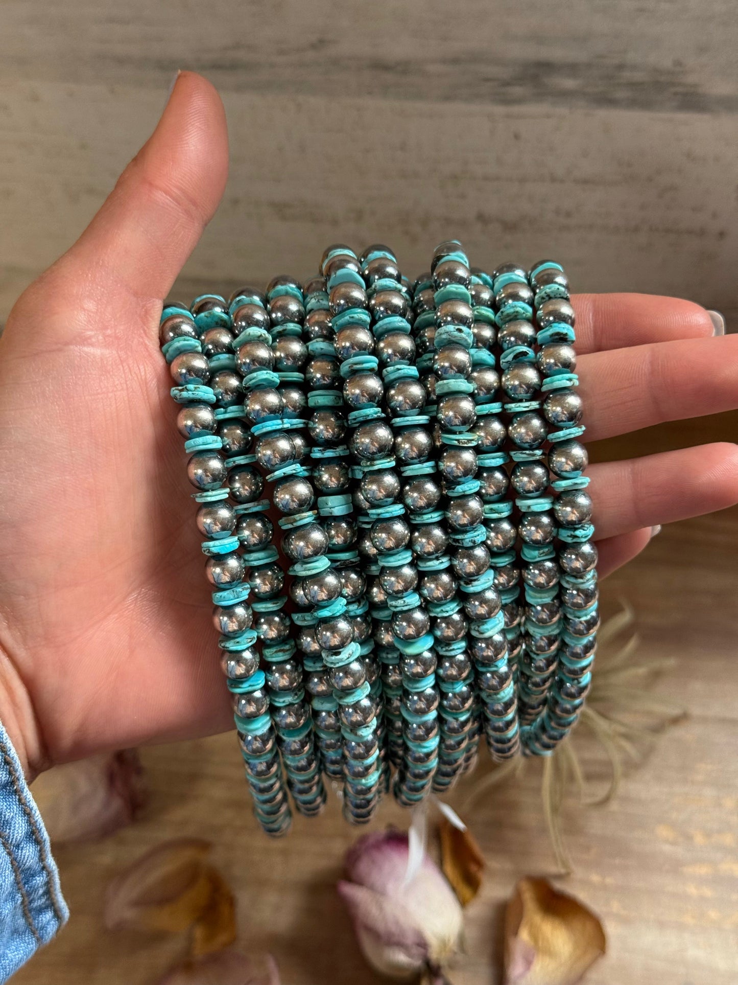 Turquoise Blue Rondelle Necklace – 15” – 8 mm & 10 mm Beads