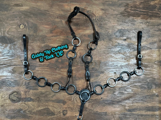 Horse Size Ring Headstall & Breast Collar Sets – Variety of Leather Colors