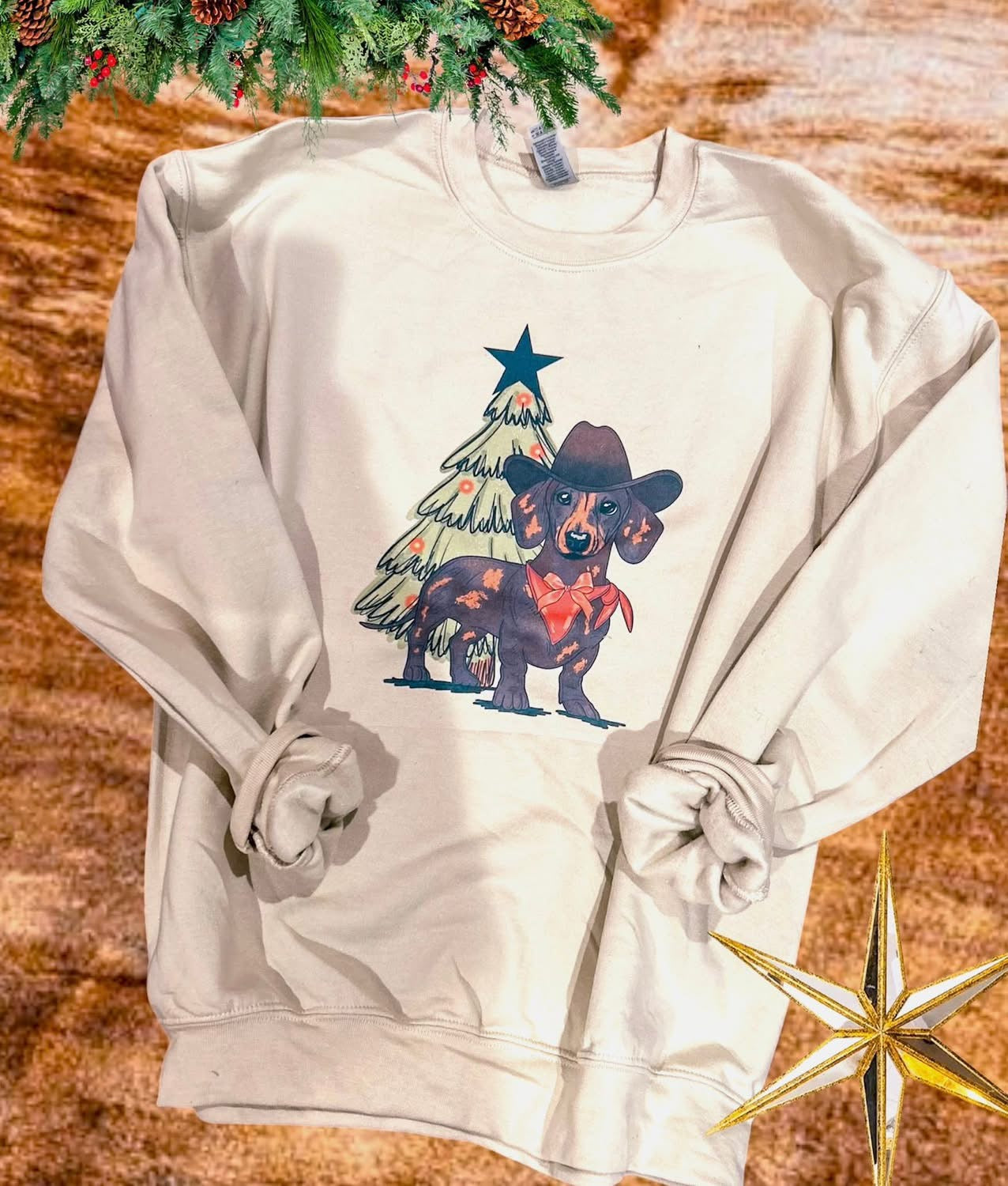 Western Dachshund Christmas Crewneck Sweatshirt