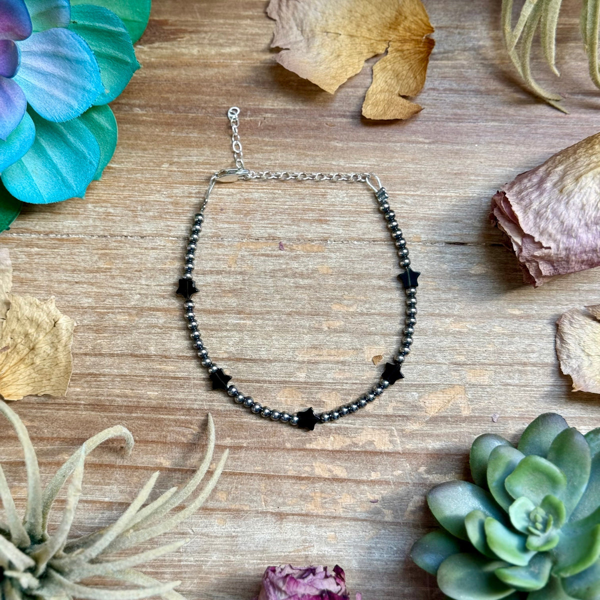 Black Onyx Star Bracelet – Sterling Silver Pearls