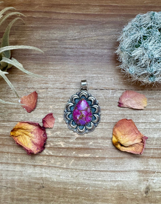 Big Pendant - Purple Dhalia & Sterling Silver