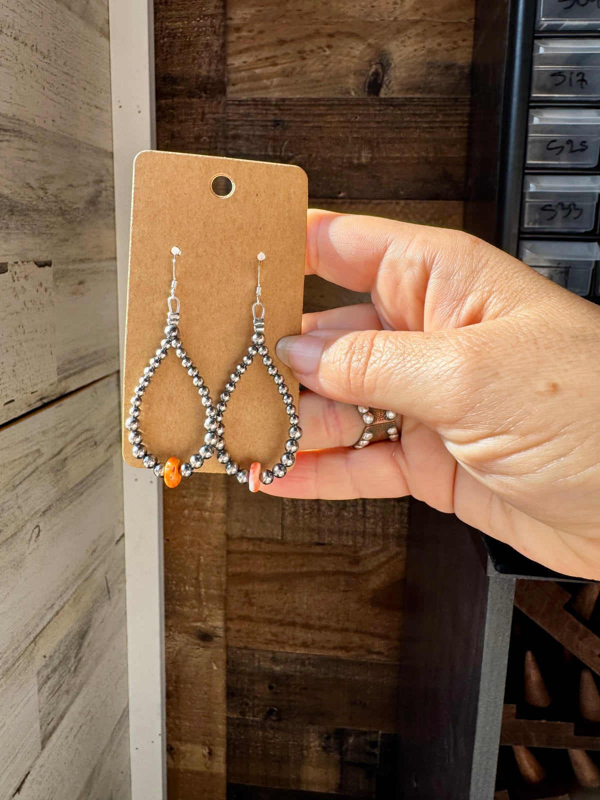 Teardrop Earrings – Sterling Silver with Spiny Oyster Center