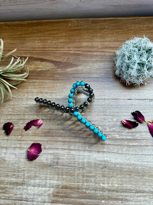 Turquoise and faux pearls Hair Clips