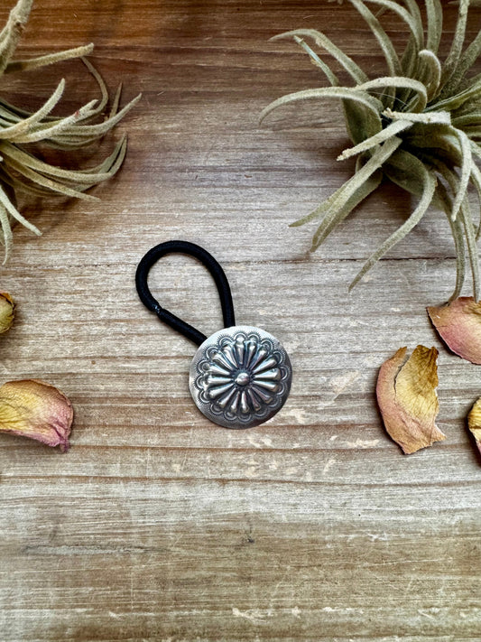 Sterling Silver Hair Tie – Stamped Concho Detail