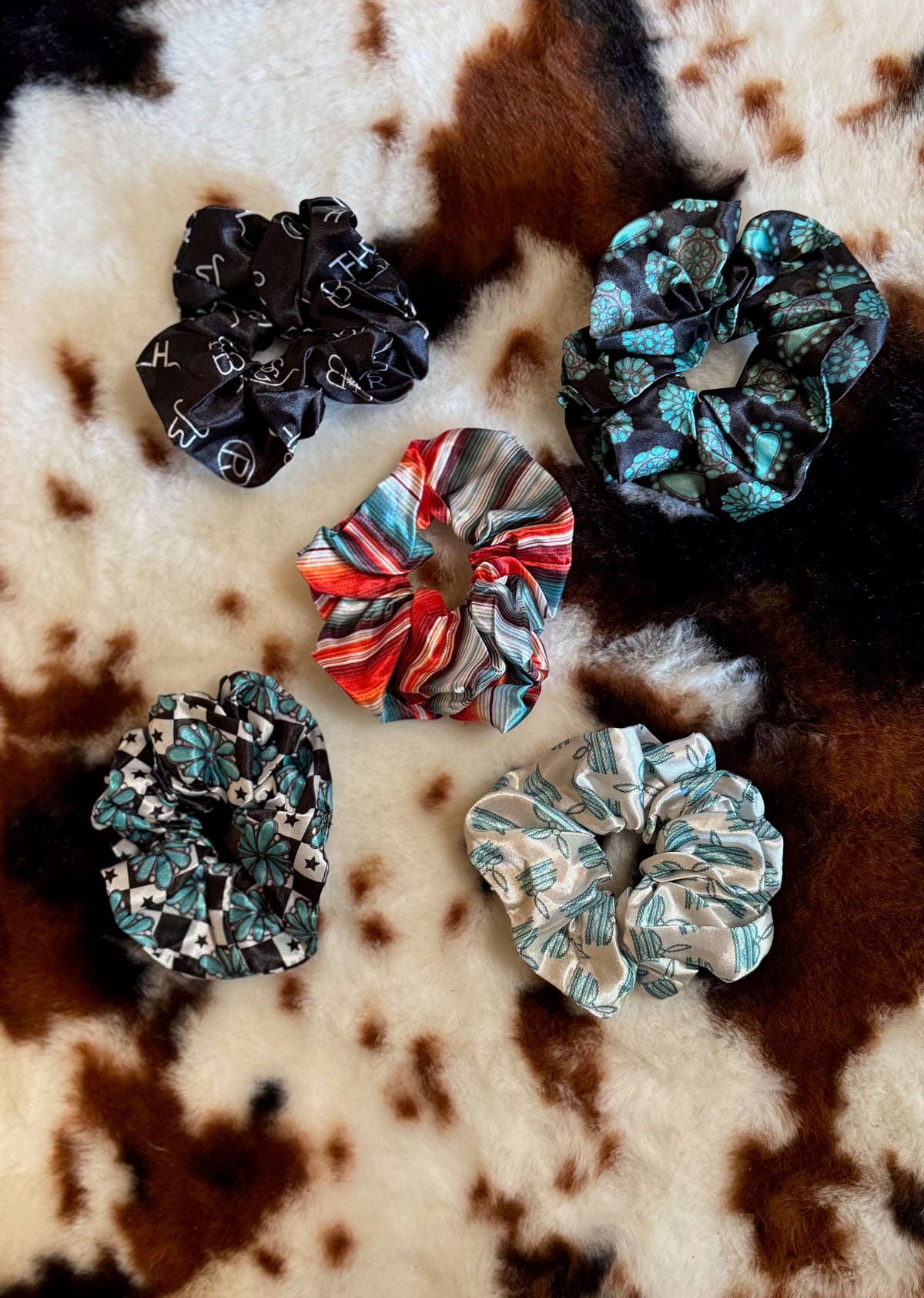 Western Pattern Hair Scrunchies – Assorted Styles