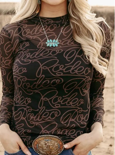 Western "Rodeo" Mesh Long Sleeve Top