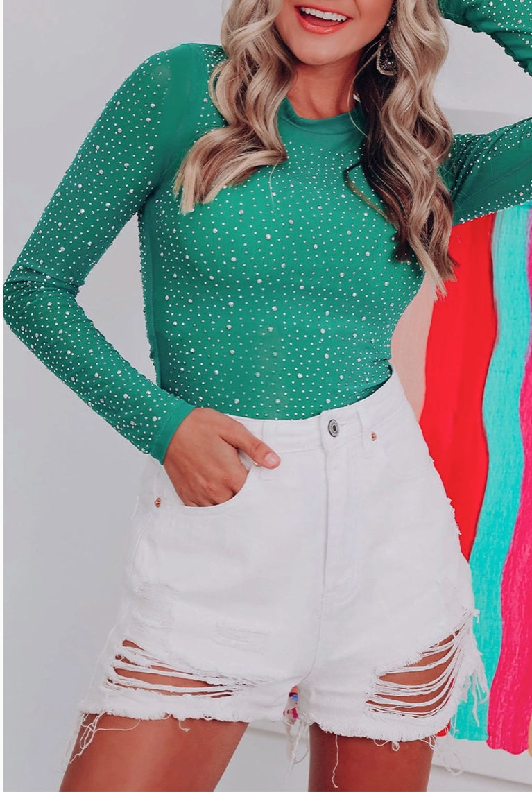 Rhinestone Long Sleeve Bodysuit