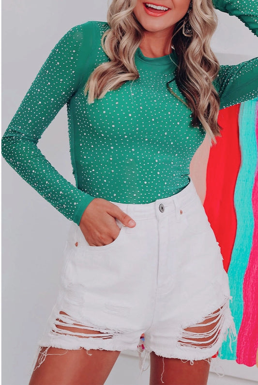 Rhinestone Long Sleeve Bodysuit