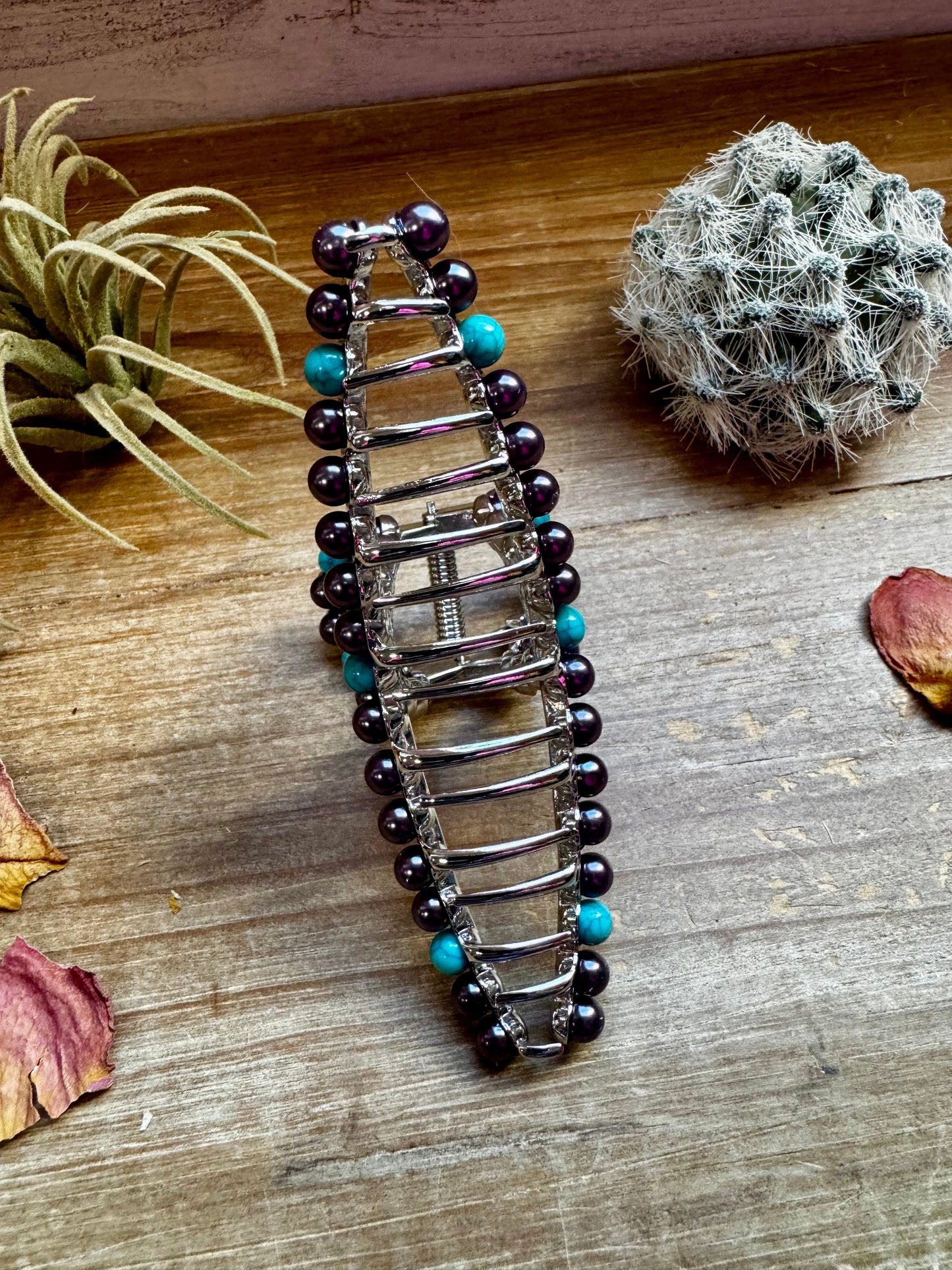 Turquoise and faux pearls Hair Clips - option 2