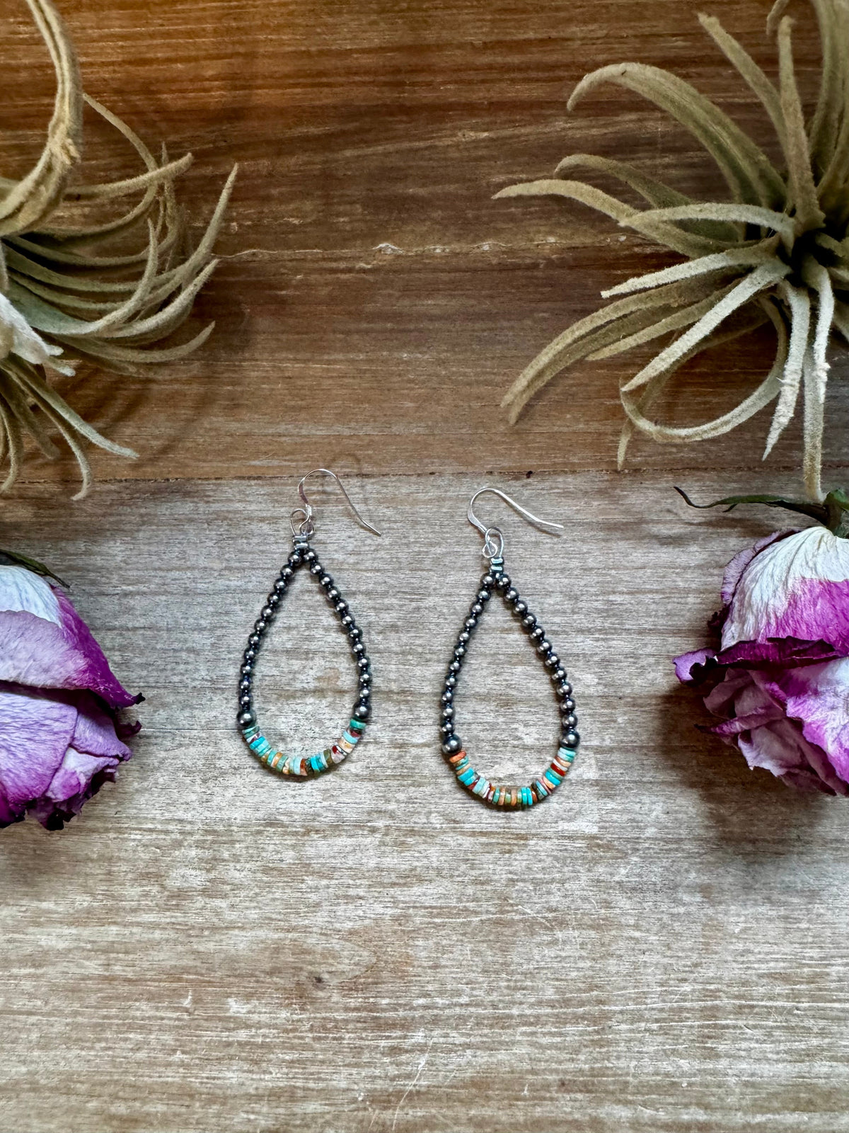Green & Orange Heishi Earrings – Sterling Silver Pearls