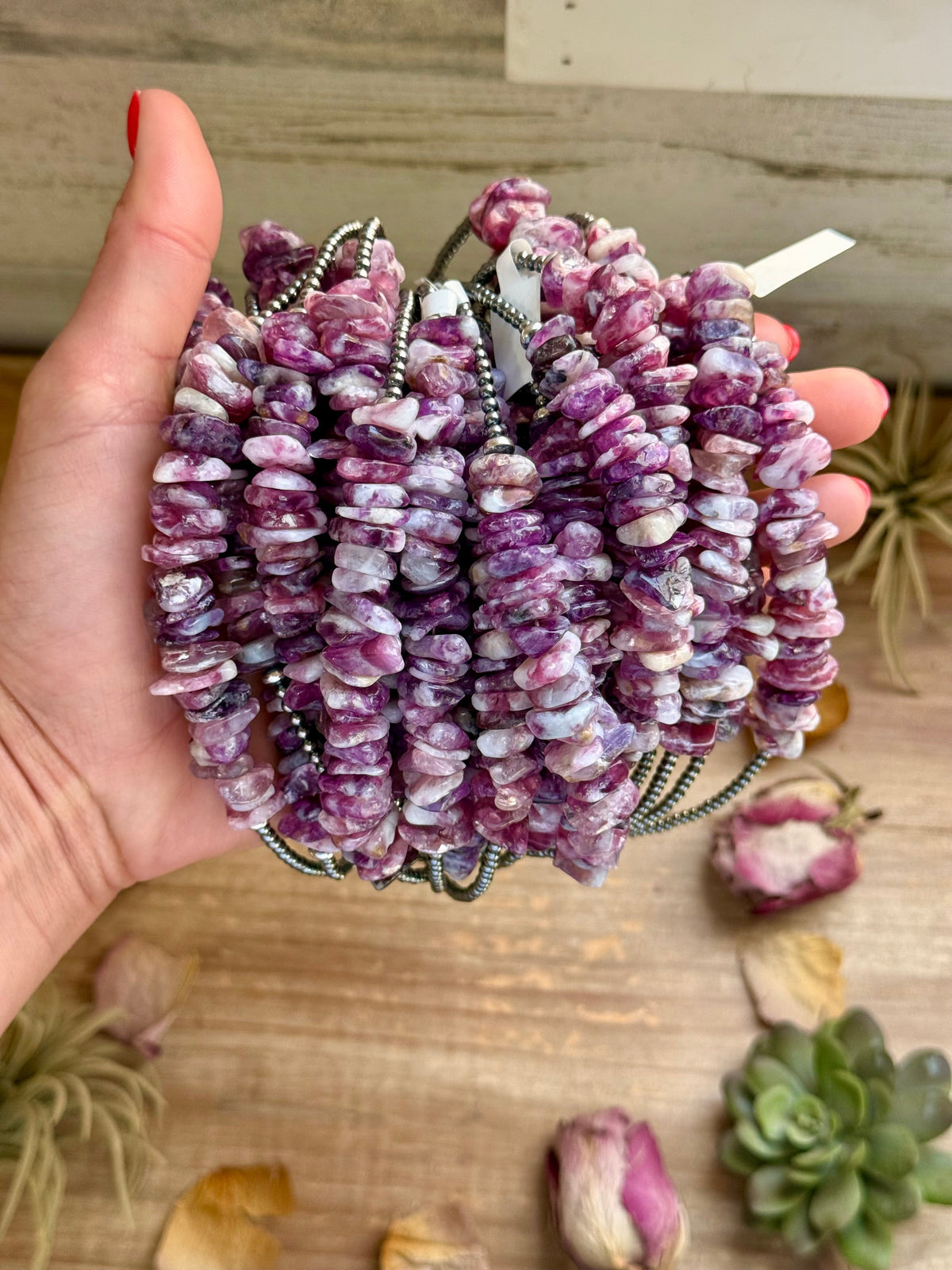 14.5” Lepidolite Necklace – 3mm Sterling Silver Pearls & Saucers