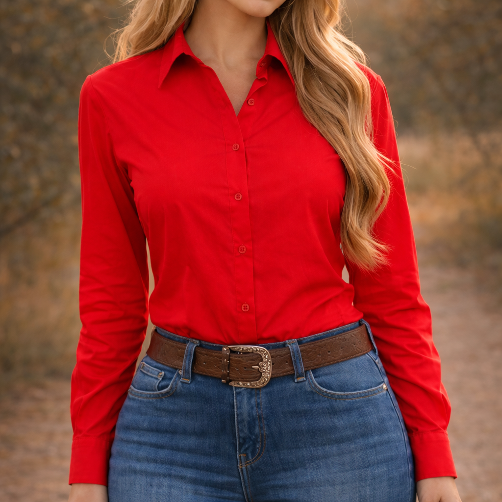 Black Crystal Turn & Burn Classic Fit Button-Up Rodeo Shirt -Red