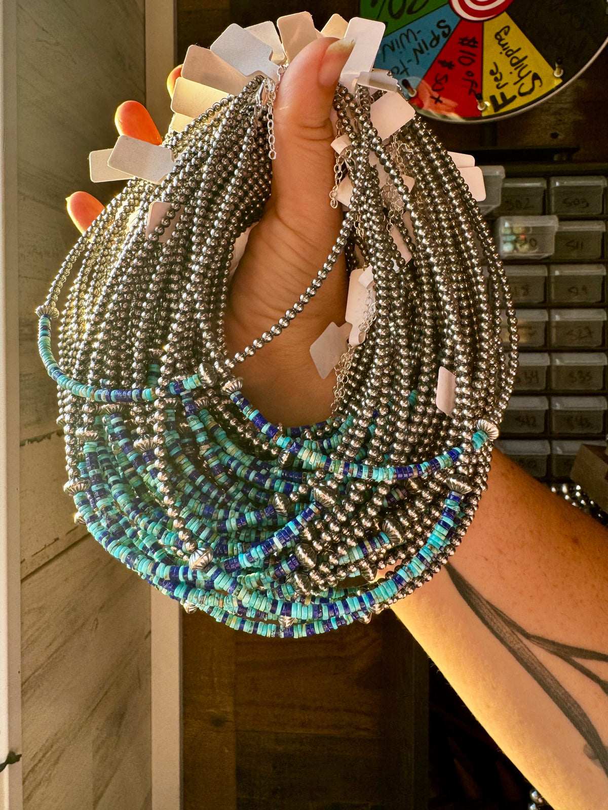 Lapis & Turquoise Heishi Choker – 14" Sterling Silver Beads