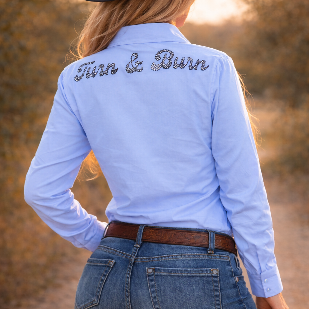 Black Crystal Turn & Burn Classic Button-Up Rodeo Shirt -Blue