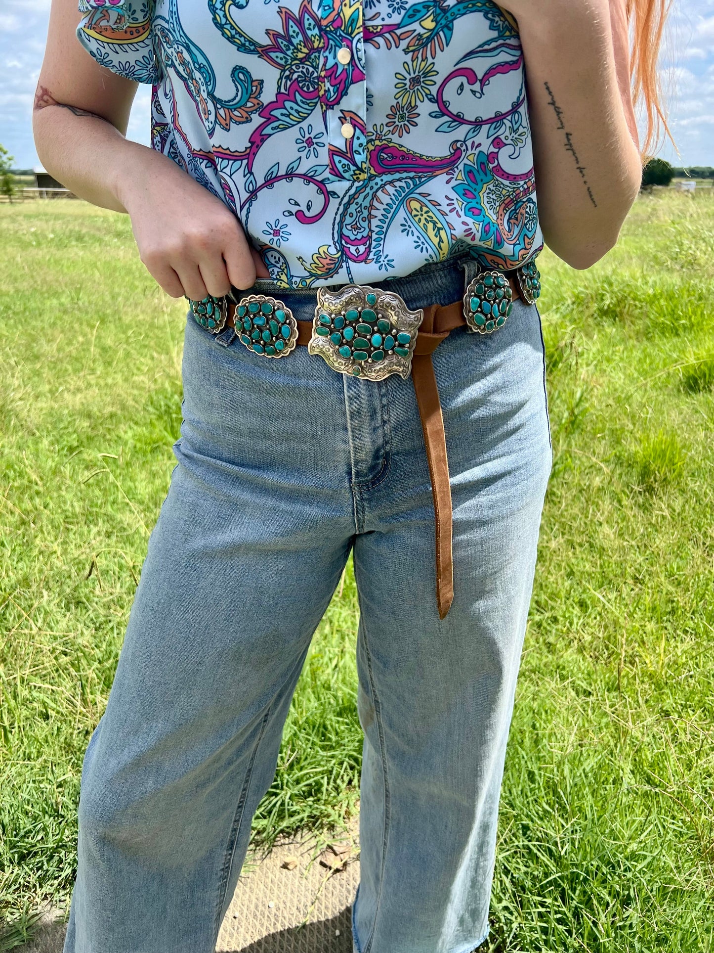Turquoise Concho Belt – Sterling Silver – Native Made DM – One of a Kind