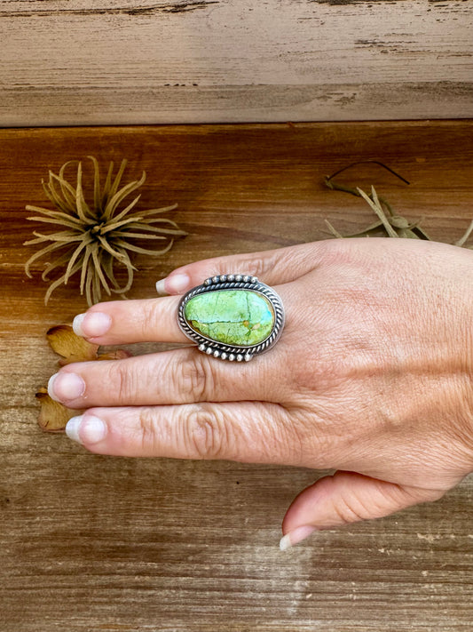 Adjustable Green Turquoise Ring – Sterling Silver – One of a Kind – Made in USA