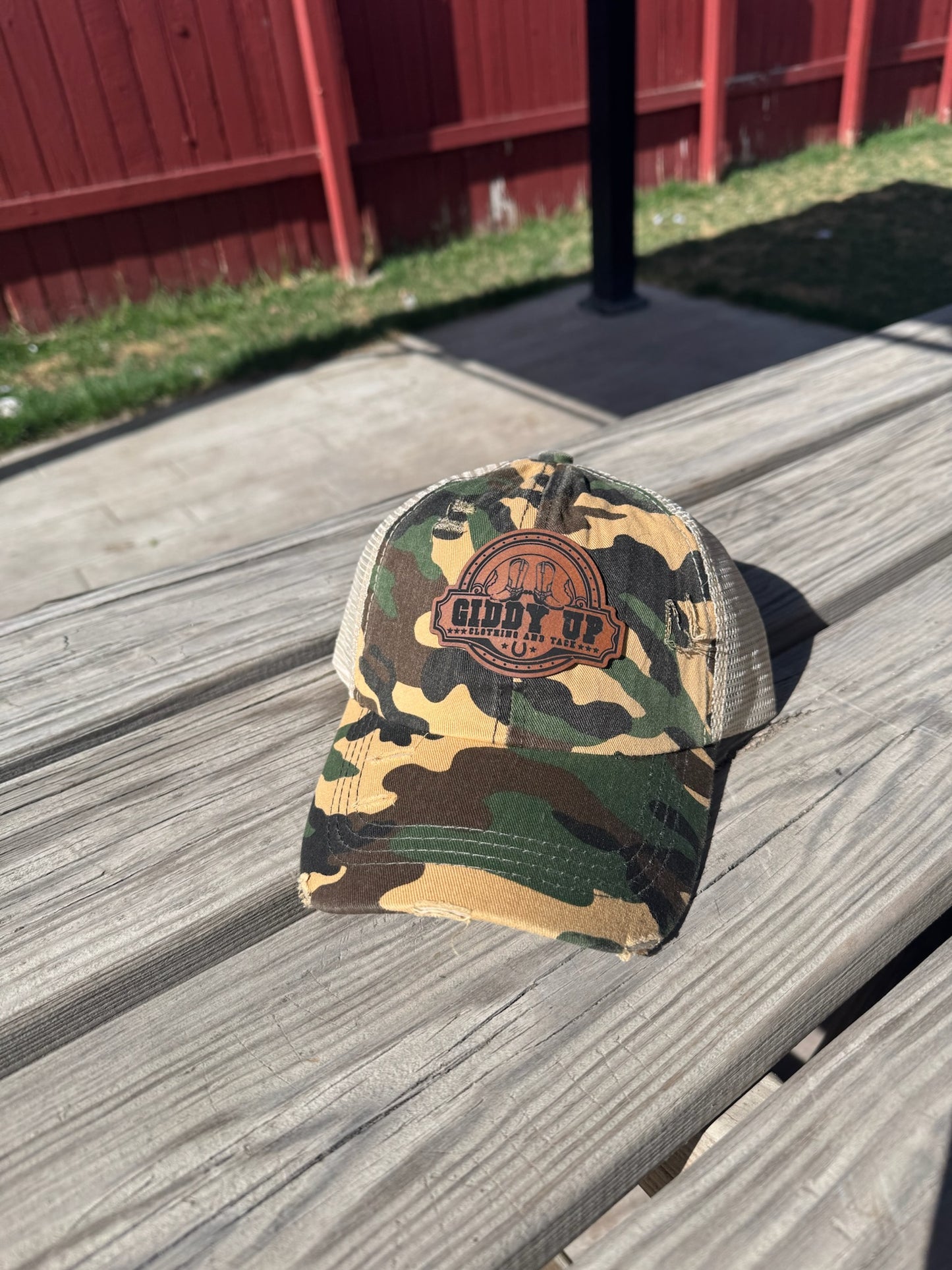 Women’s Criss-Cross Ponytail Hat with Leather Patch