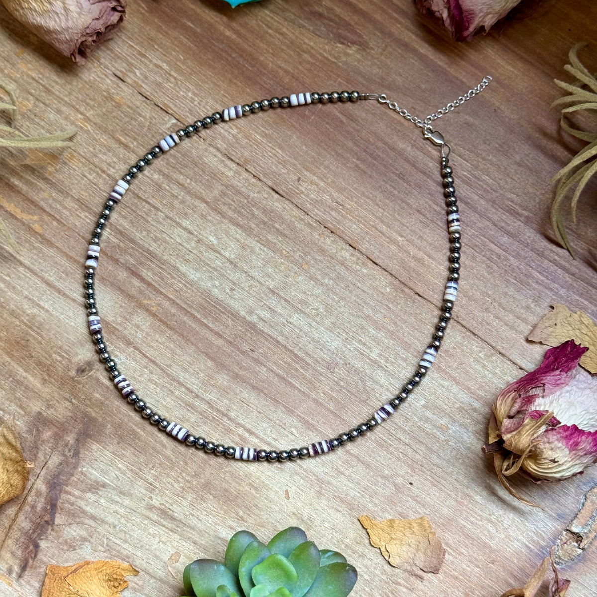 Wampum Shell & Sterling Silver Necklace 4mm 16"