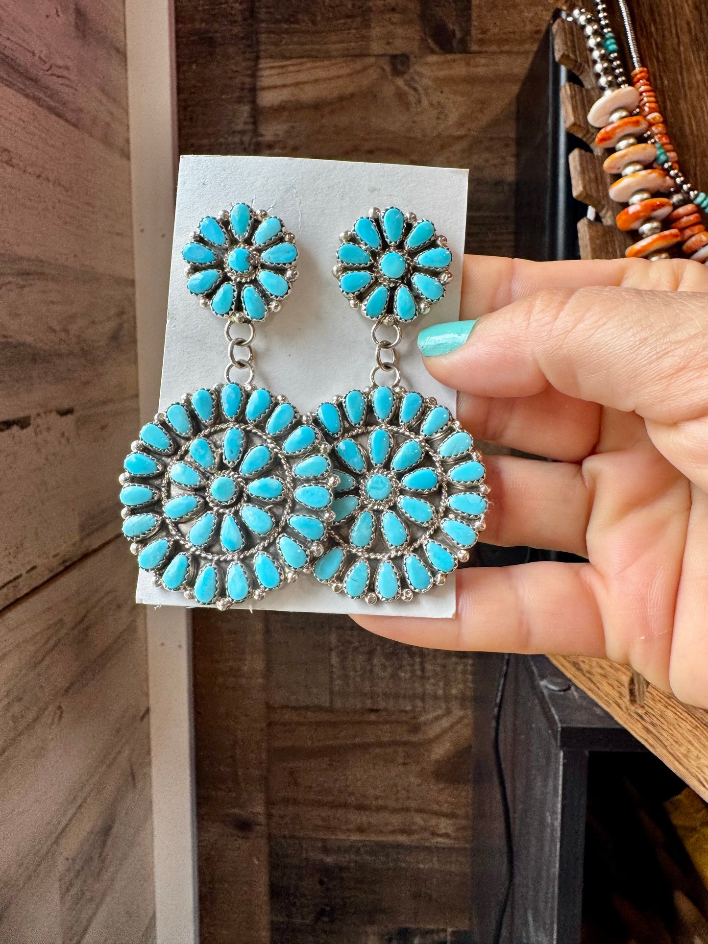 Big Cluster Dangle Earrings – Sleeping Beauty Turquoise & Sterling Silver