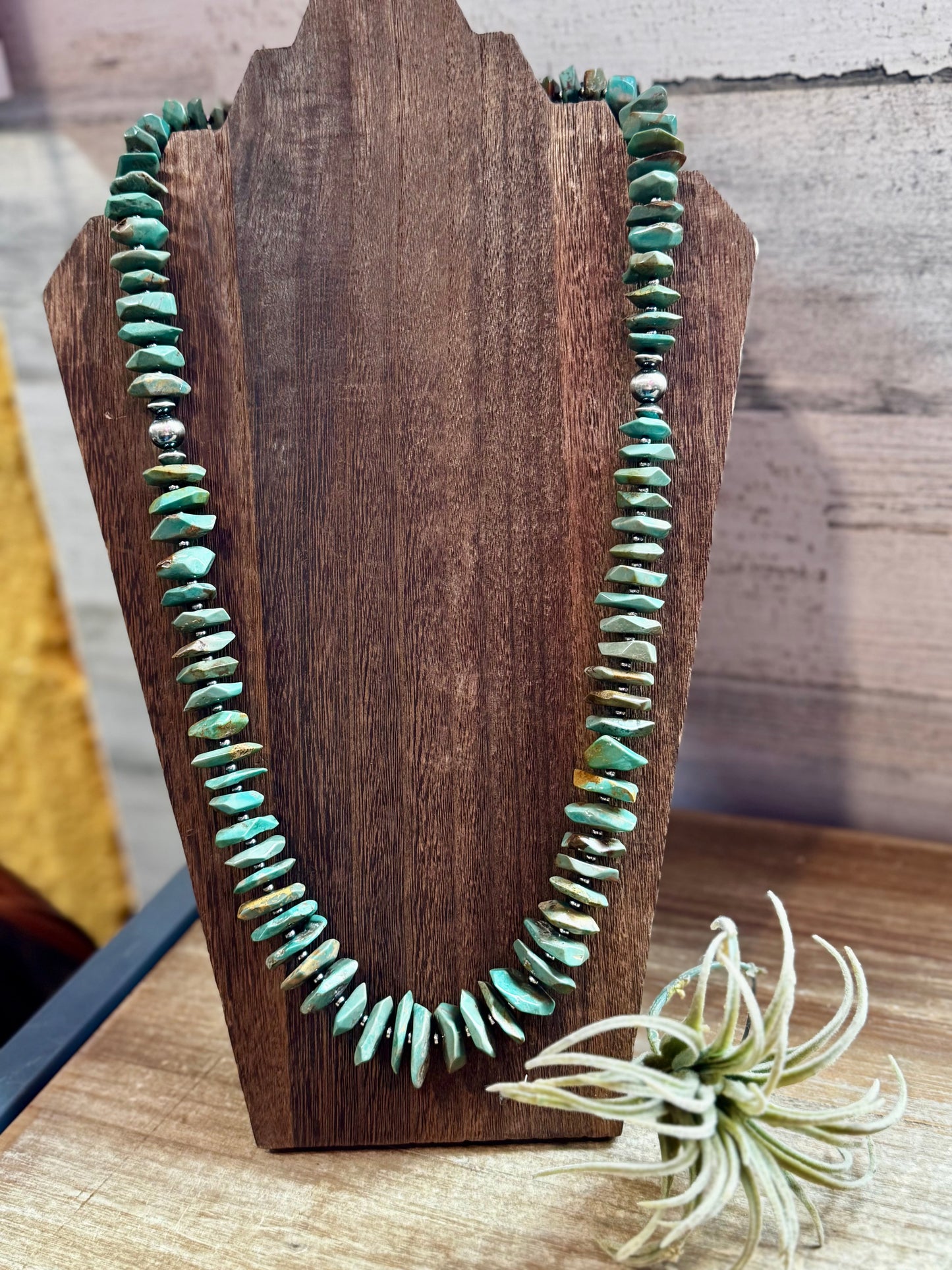 28.5-Inch Faceted Freeform Turquoise Necklace with Sterling Accents – Handmade Statement Piece