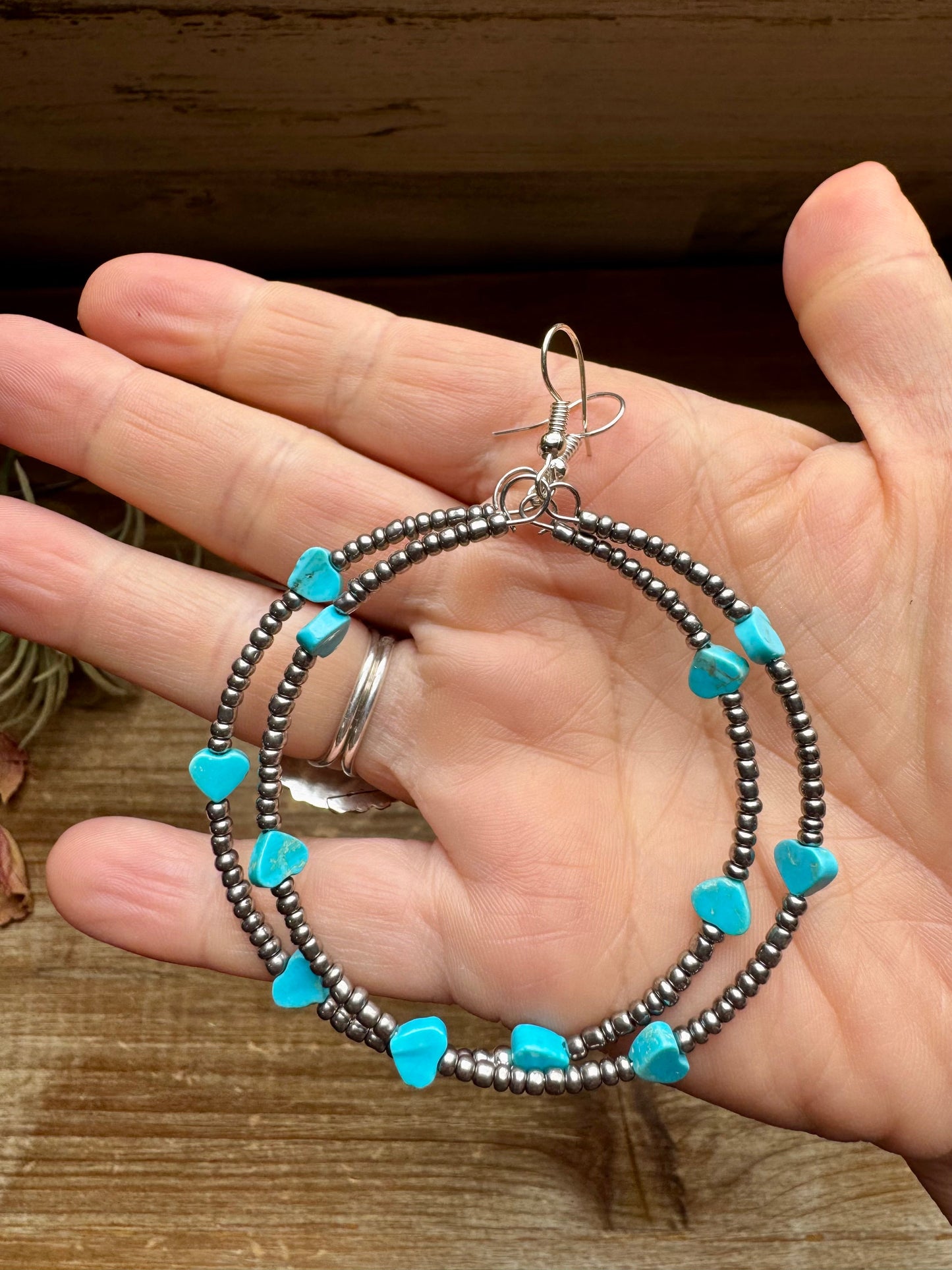Turquoise Verasite heart hoops