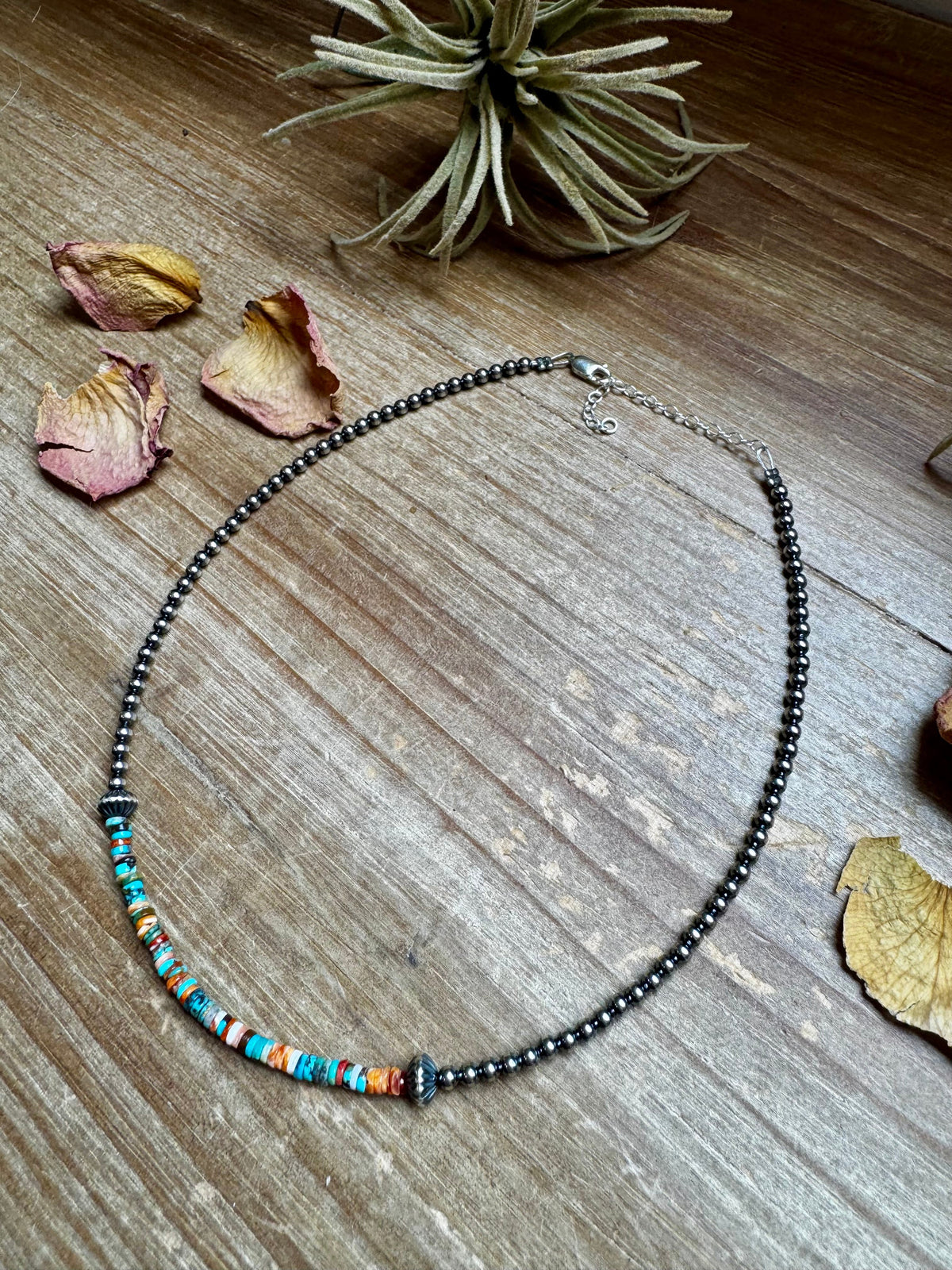 Sterling Silver Pearl Choker with Extra Turquoise & Spiny Oyster
