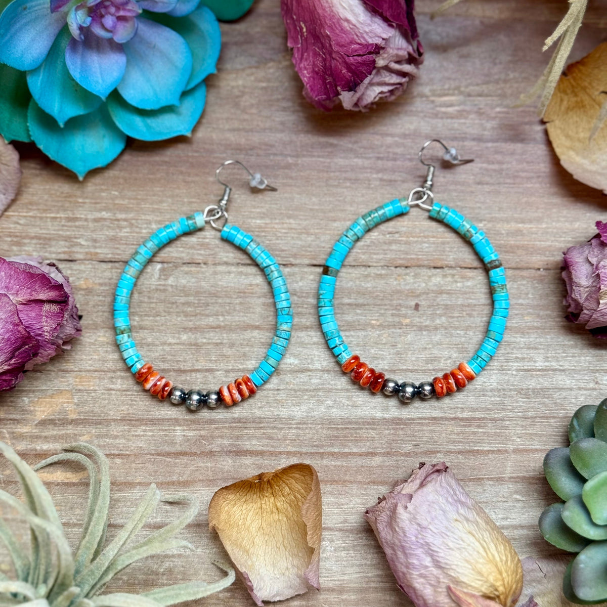 Vibrant Hoops – Turquoise, Spiny Oyster & Sterling Silver