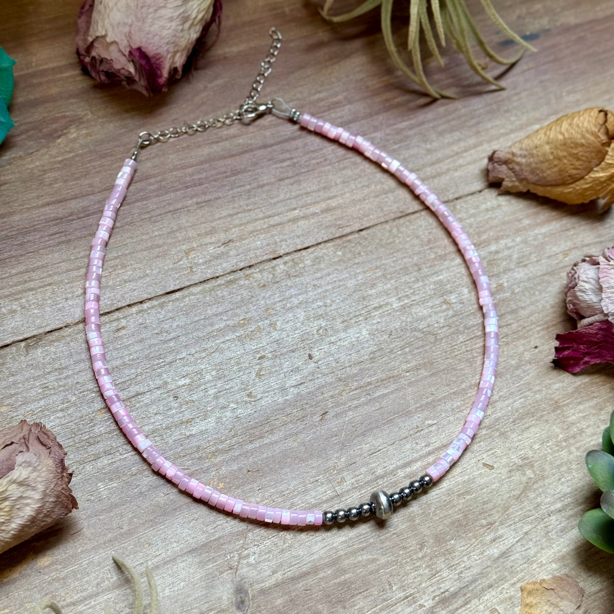 Pink Shell Heishi Necklace  – 14"