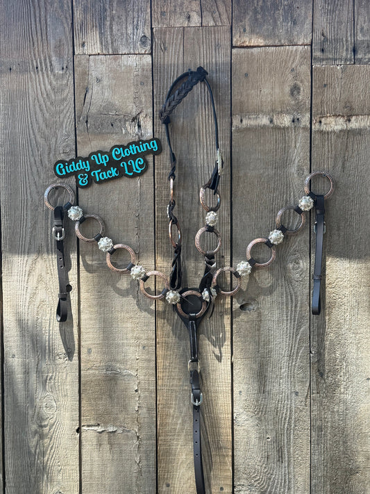 Ring and Concho Detail Horse-Sized Headstall & Breast Collar Set