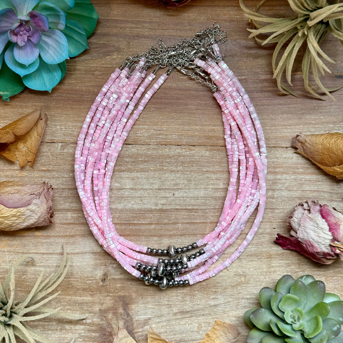 Pink Shell Heishi Necklace  – 14"