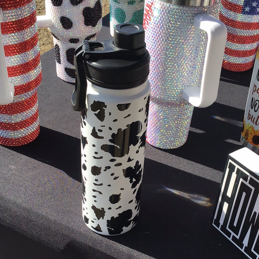 Cow print water bottle