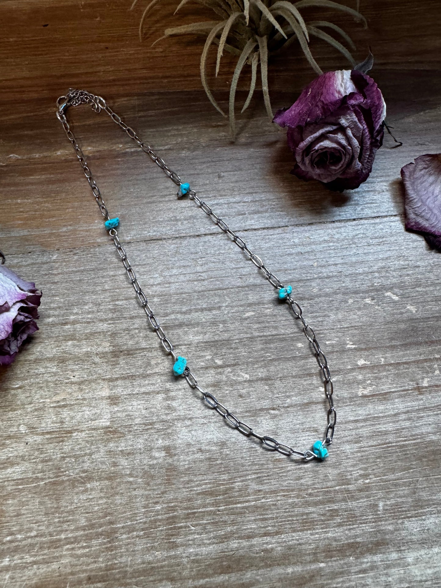 Sleeping Beauty Turquoise Necklace – Silver-Plated Paperclip Chain – Handmade by The Bijoux FAB – 15"