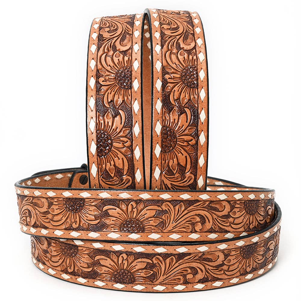 American Darling Sunflower Hand-Tooled Leather Belt – Unisex