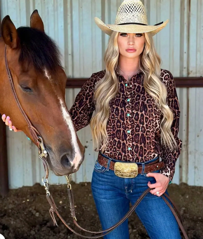 Feelin' Lucky Leopard Button Up