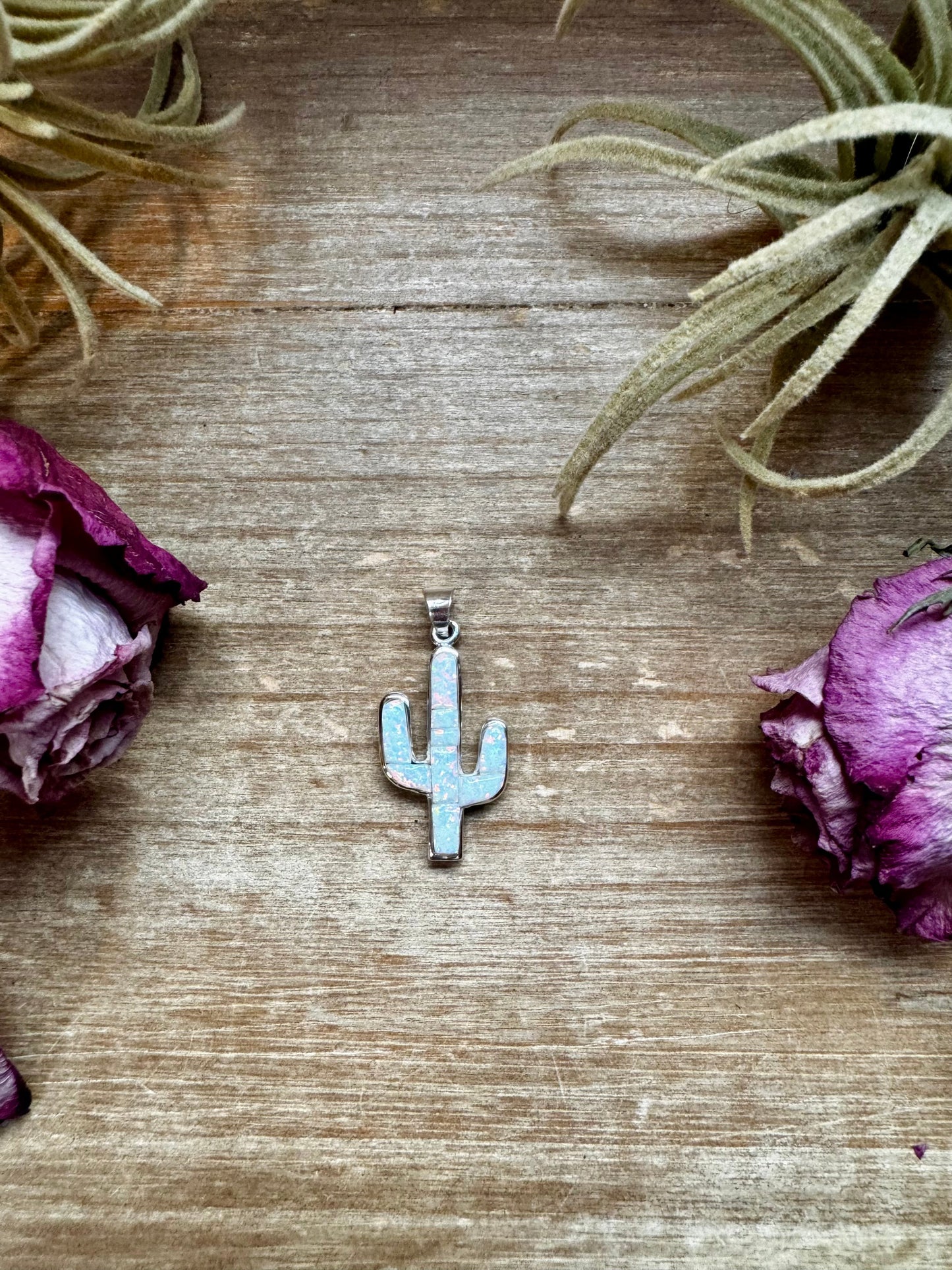 Cactus Pendant with White Opal – Sterling Silver – Fits 4mm Pearls
