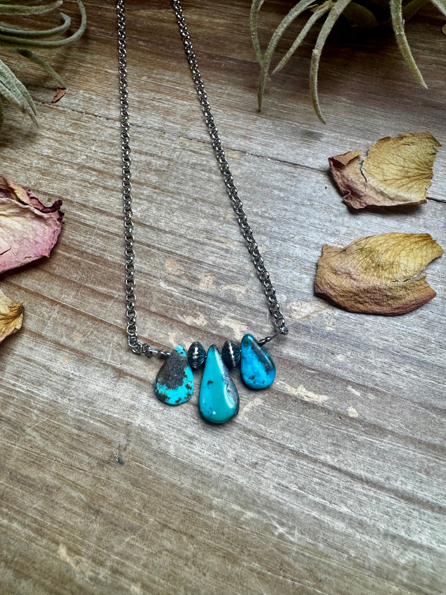 16 inch Blue turquoise and sterling silver pearl