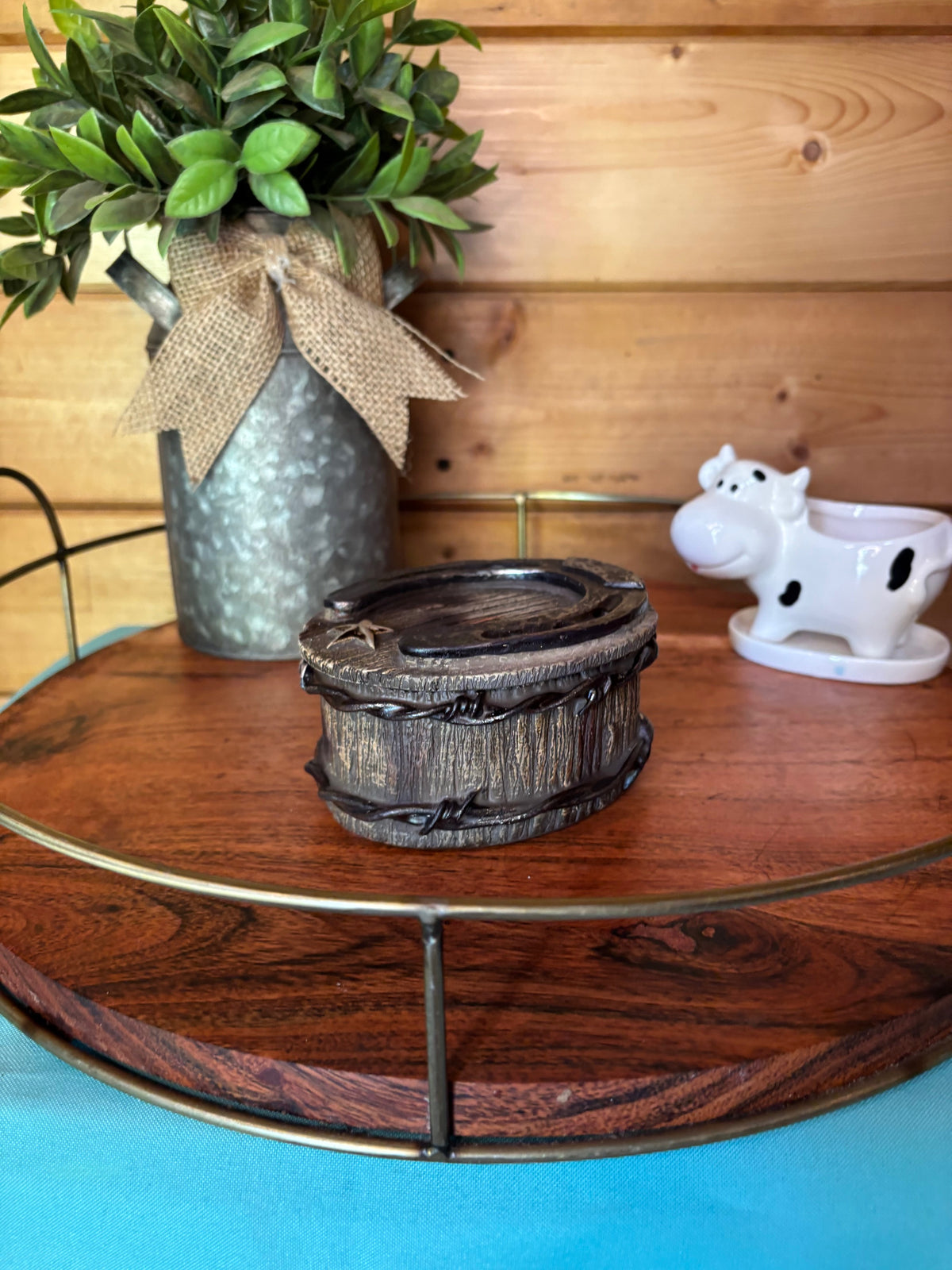 Resin Western Container with Weathered Wood Look, Horseshoe & Star Accents