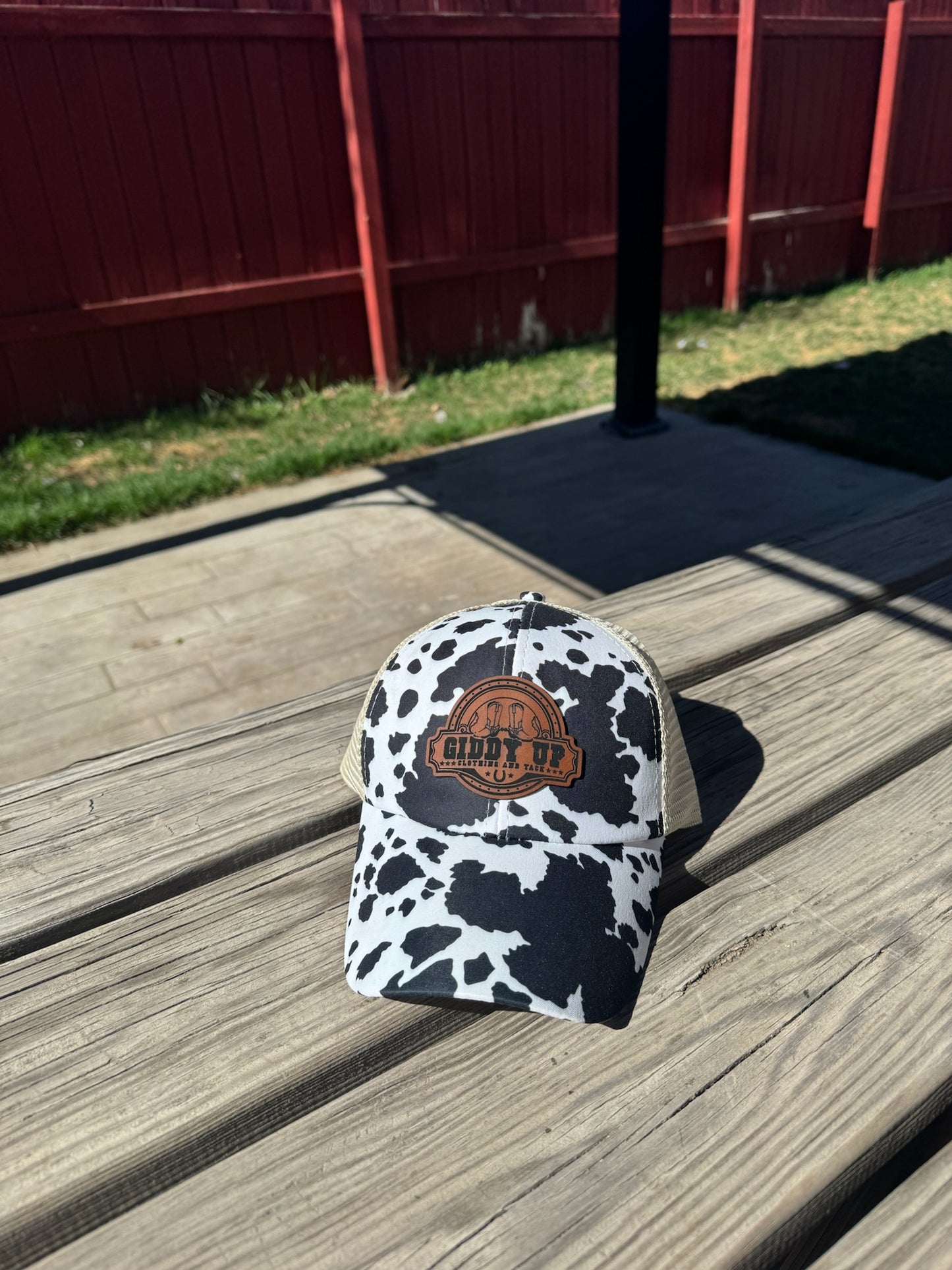 Women’s Criss-Cross Ponytail Hat with Leather Patch