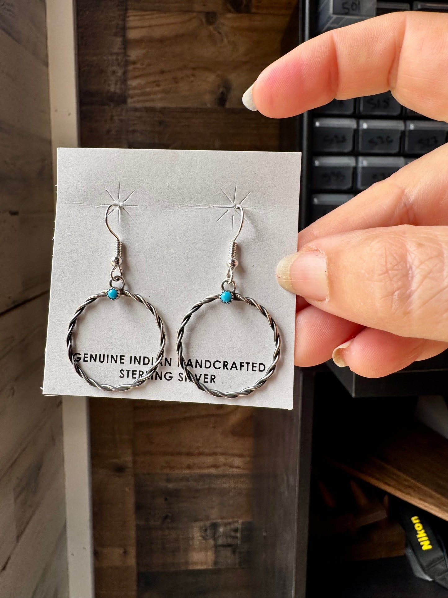 Sterling Silver Small Hoop Earrings with Kingman Turquoise
